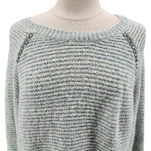 NWT Anthropologie Sleeping on Snow Rhinestone Blue Open Knit Sweater Medium - Picture 2 of 11